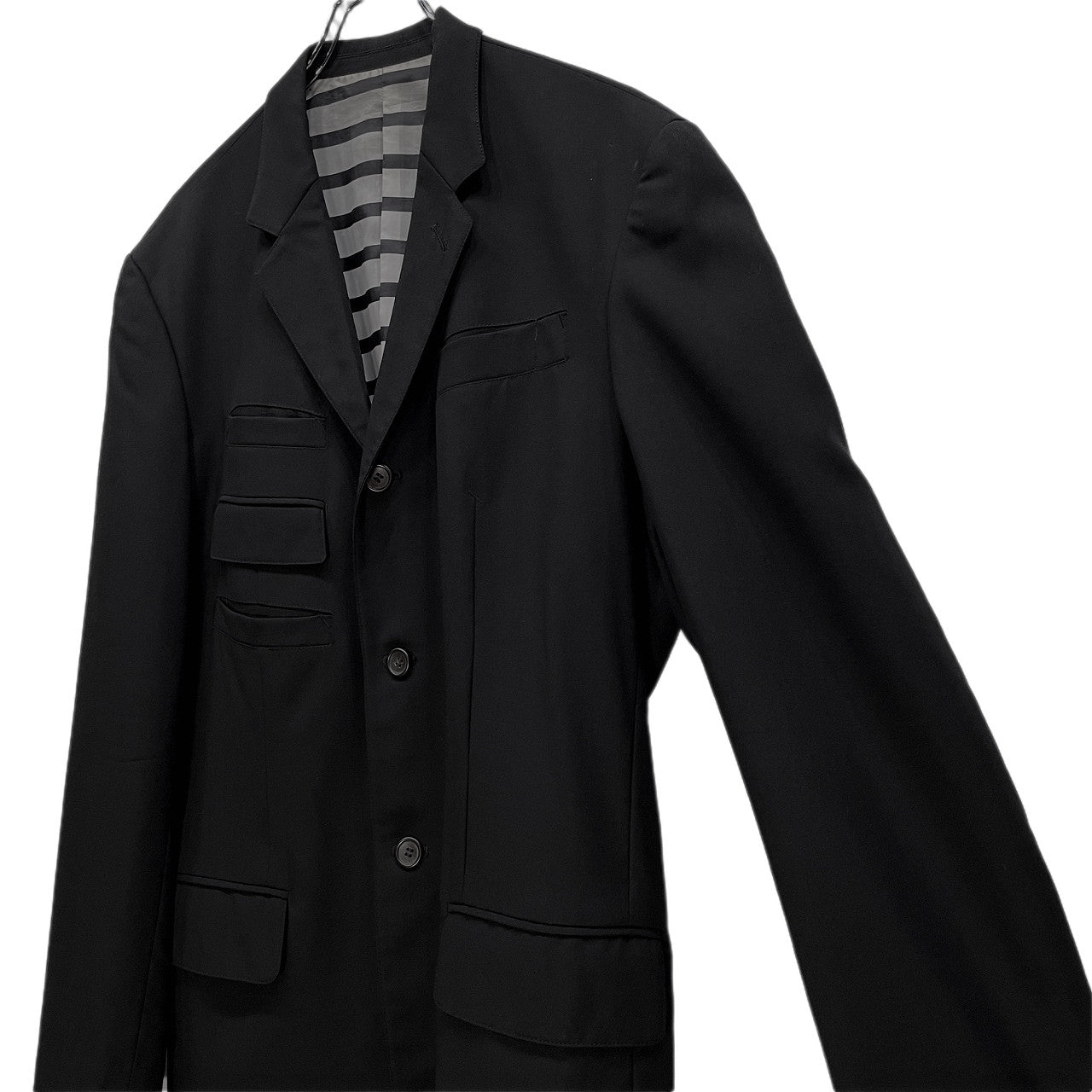 Jean Paul GAULTIER HOMME 93SS ウールギャバジンボーダーライニングマルチポケット3Bテーラードジャケット ブルゾン ブレザー コート アウター Archive 90s JPG ジャンポールゴルチエ ゴルチェ メンズ