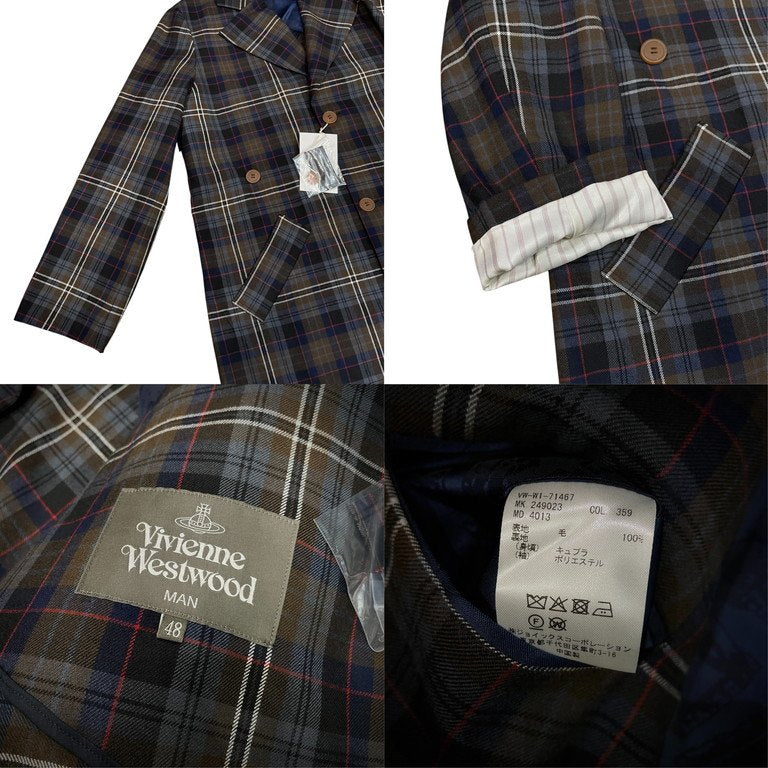 Vivienne Westwood MAN 24AW ウールタータンチェック変形ドレープロングテーラードコート ジャケット ブルゾン アウター 未使用タグ付き ヴィヴィアンウエストウッド マン メンズ