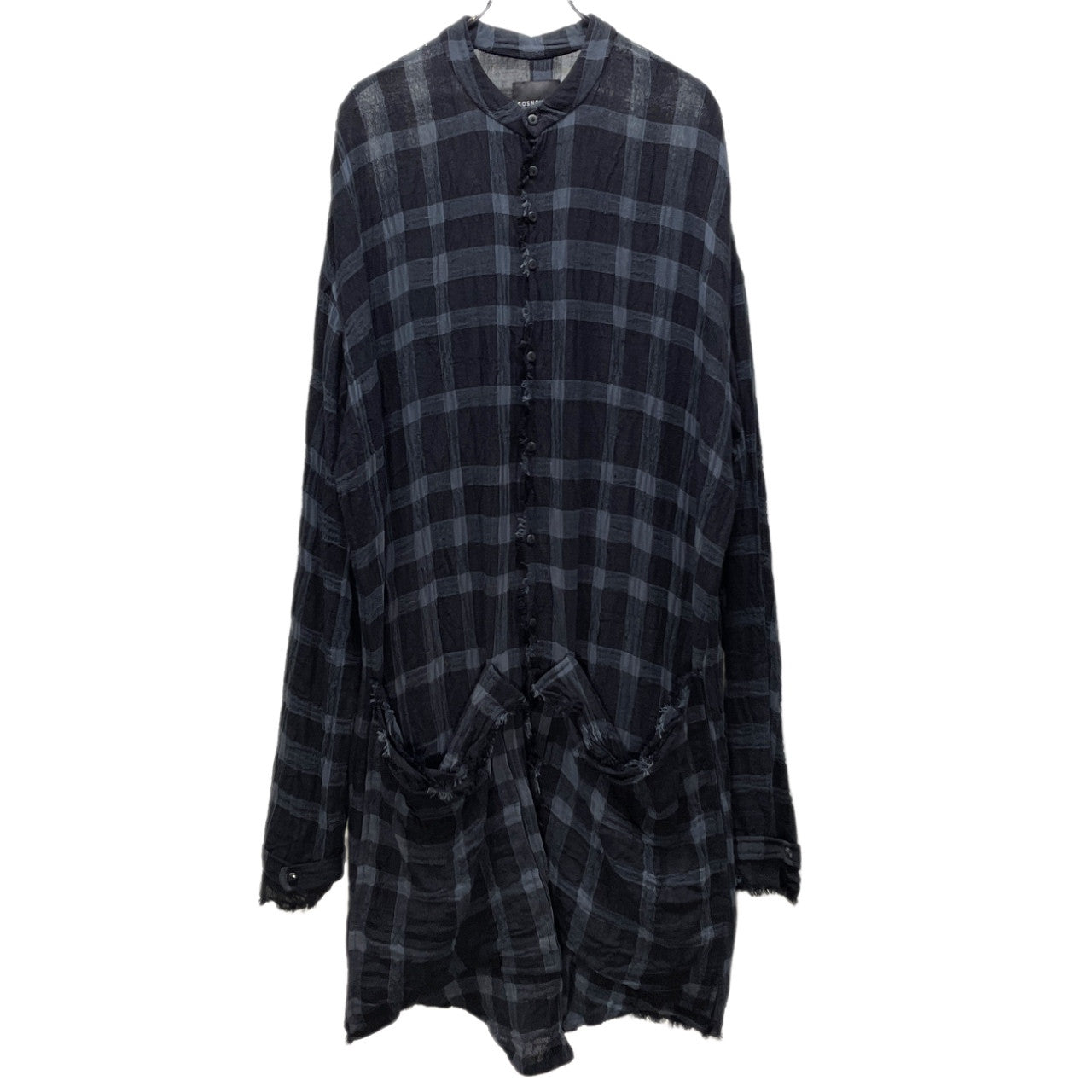 SOSNOVSKA リネンコットンガーゼチェックカットオフバンドカラーロングシャツ ブラウス トップス ソスノブスカ メンズ