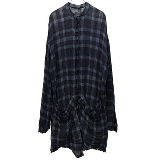 SOSNOVSKA リネンコットンガーゼチェックカットオフバンドカラーロングシャツ ブラウス トップス ソスノブスカ メンズ