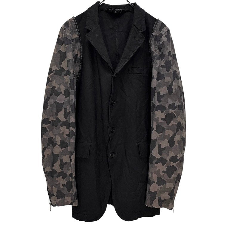 BLACK COMME des GARCONS 12SS ポリエステル縮絨迷彩リップストップ切替4Bテーラードジャケット ブレザー カモフラージュ アウター ブラック コムデギャルソン メンズ レディース ユニセックス