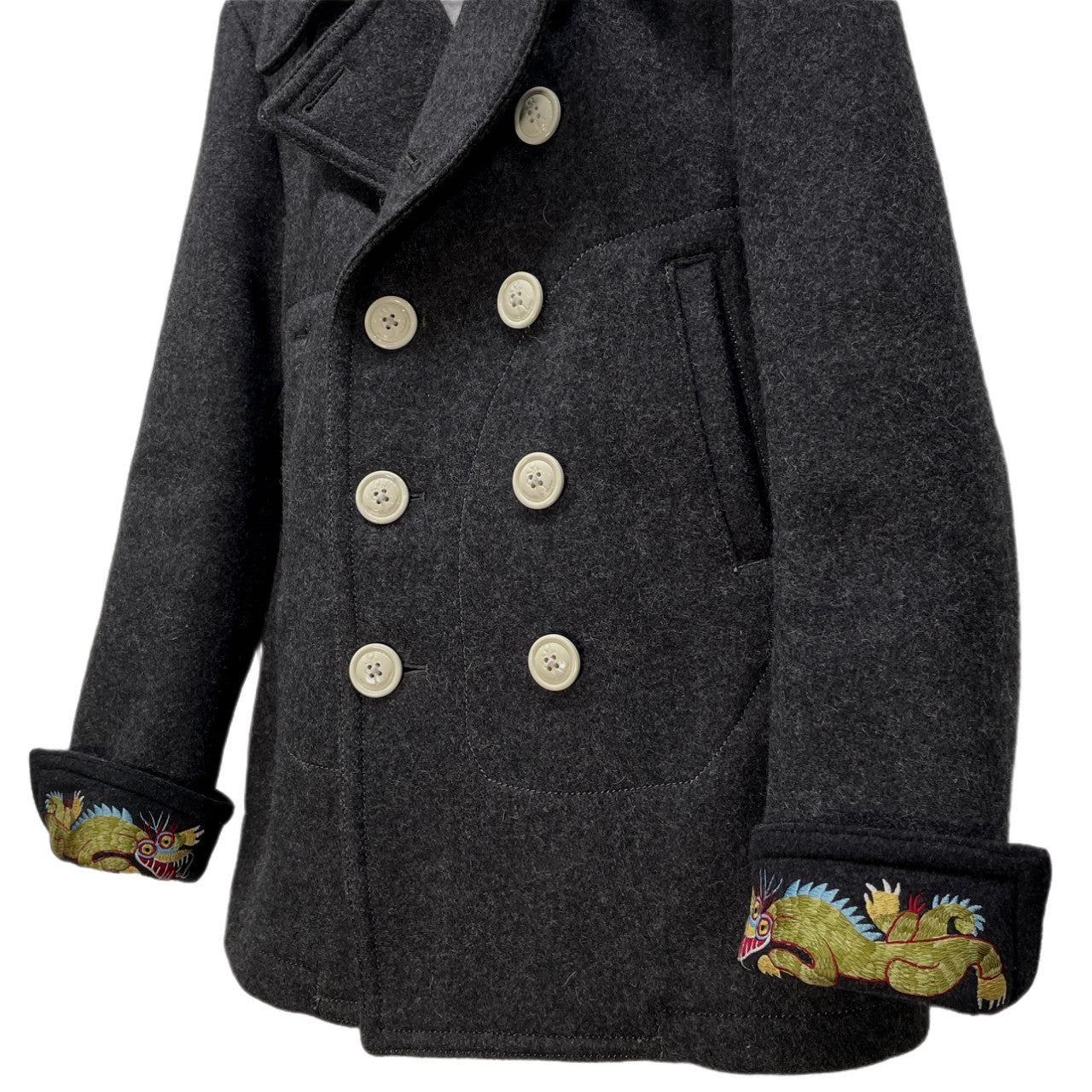 MIHARA YASUHIRO 龍刺繍ウールメルトンピーコート PEA COAT ダブルブレスト ジャケット ブルゾン アウター Archive 00s ミハラヤスヒロ メンズ