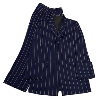 Yohji Yamamoto Femme 93AW コートカフスストライプセットアップスーツ Archive 90s 脱色期 テーラードジャケット パンツ ブルゾン アウター ボトムス ヨウジヤマモトファム レディース