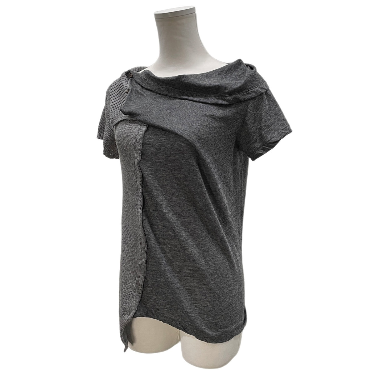 Y's 天竺ニットドッキングアシンメトリーカットソー トップス Tシャツ 半袖 Yohji Yamamoto Femme ワイズ ヨウジヤマモト レディース