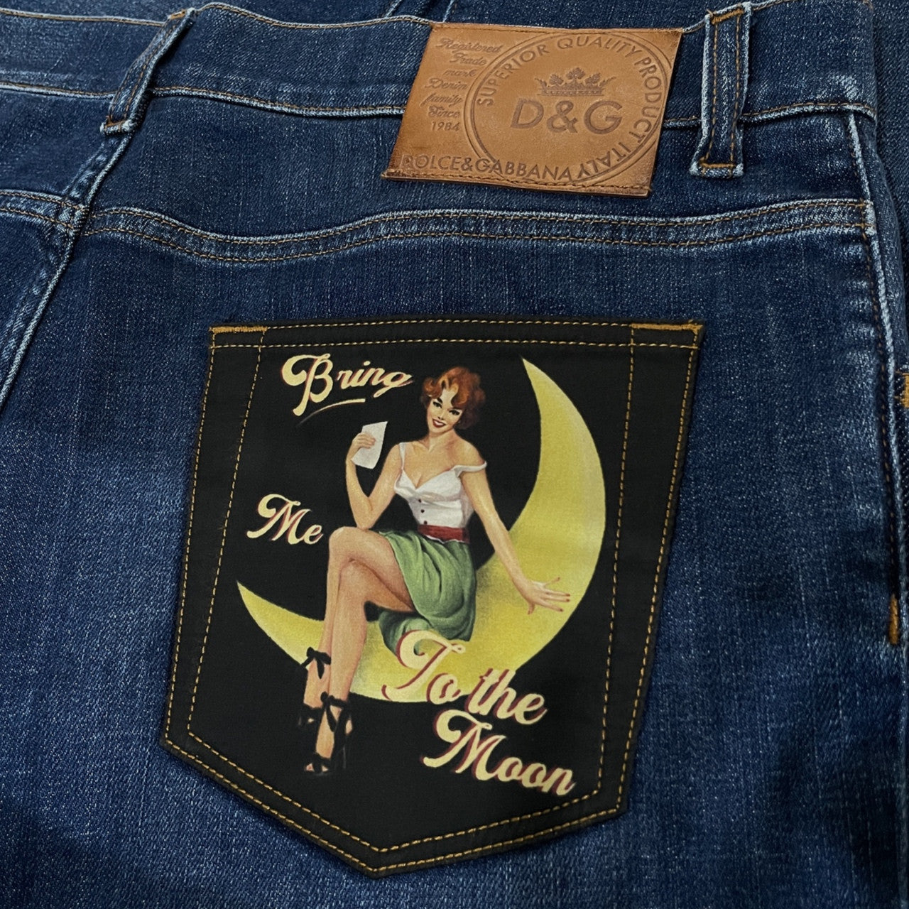 DOLCE&GABBANA Bring Me To the Moon アートプリントバックポケットダメージ加工スキニーデニムパンツ ジーンズ D&G ボトムス SKINNY ドルチェアンドガッバーナ メンズ