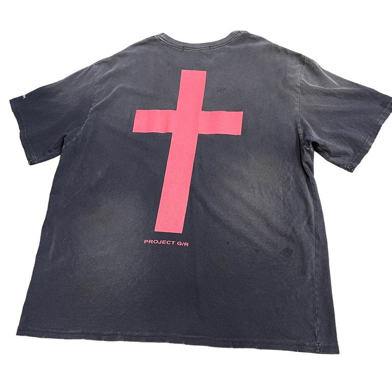 PROJECT G/R SUNDAY SCHOOL WASHED T-SHIRT ダメージ加工プリントオーバーサイズクルーネックTシャツ カットソー Tee プロジェクトジーアール メンズ