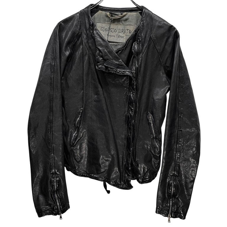 GIORGIO BRATO ラムレザーバックベルトノーカラーショートアビエータージャケット ブルゾン コート アウター ジョルジオブラット レディース