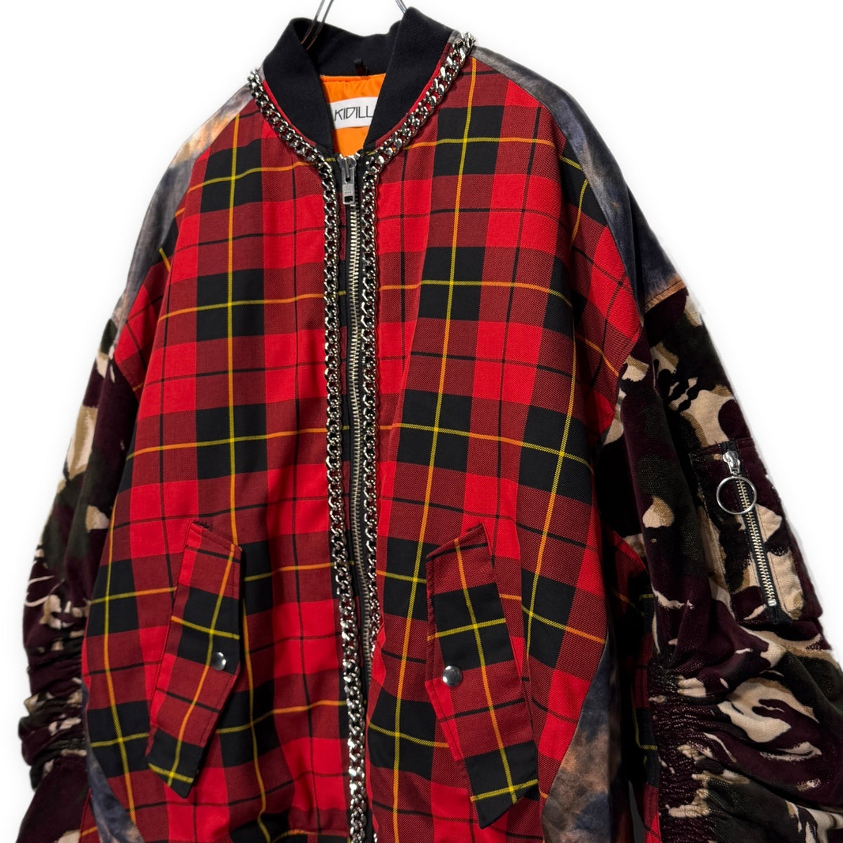 KIDILL ANARCHY MA-1 JACKET スマイリーアナーキーチェーン装飾切り替えボンバージャケット ブルゾン コート アウター チェック 迷彩 総柄 KL734 キディル メンズ