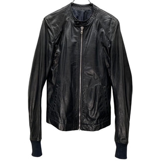 Rick Owens 14SS ラムレザーノーカラーシングルライダースジャケット Archive VICIOUS ブルゾン コート アウター 袖リブ RU14S1761-LGI リックオウエンス メンズ