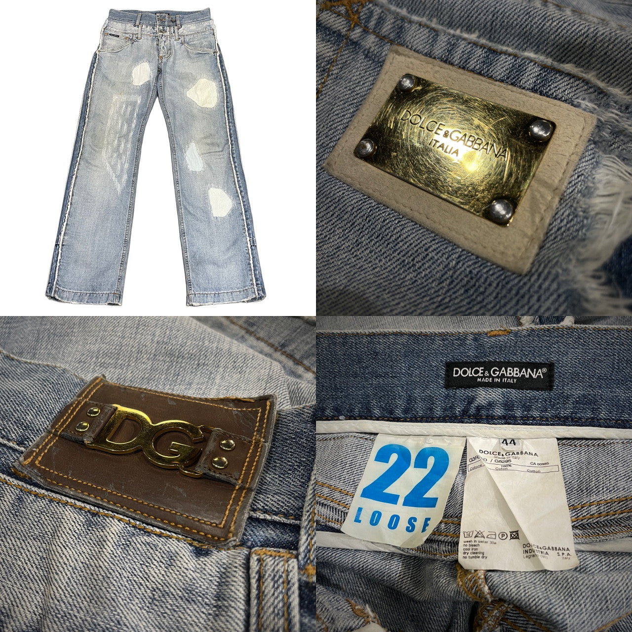 DOLCE&GABBANA 06SS ゴールドプレートダメージ加工ドッキングカットオフデニムパンツ ジーンズ ボトムス 再構築 Archive D&G ドルチェアンドガッバーナ メンズ