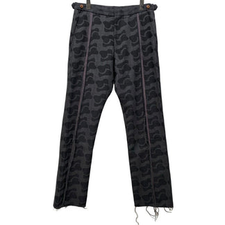 COMME des GARCONS HOMME PLUS 02AW ウールヘリンボーンジャカード総柄カットオフパンツ スラックス トラウザーズ Archive 四つの黒 Black ボトムス コムデギャルソンオムプリュス メンズ