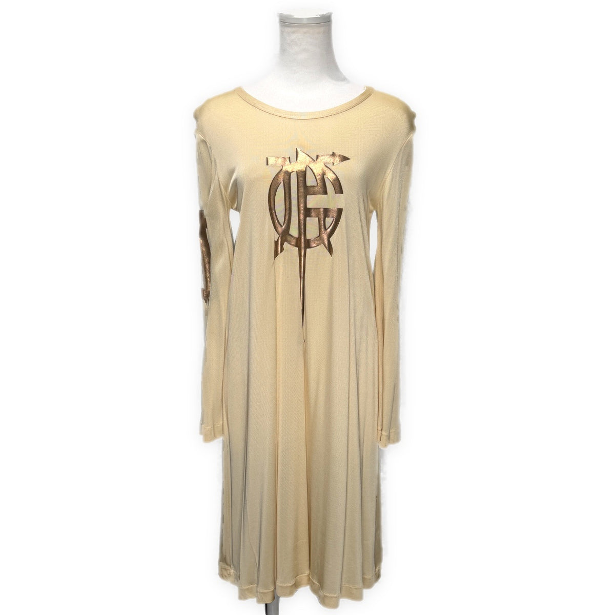 Jean Paul GAULTIER PARIS フレアスリーブロゴプリントレーヨンカットソーワンピース Archive 90s 00s JPG ジャンポールゴルチエ ゴルチェ レディース