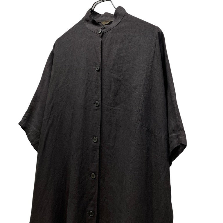Y's ジュート平面パターンバンドカラーロングシャツワンピース Archive 70s 80s 初期 スタンドカラー チュニック Yohji Yamamoto Femme ヨウジヤマモトファム ワイズ レディース