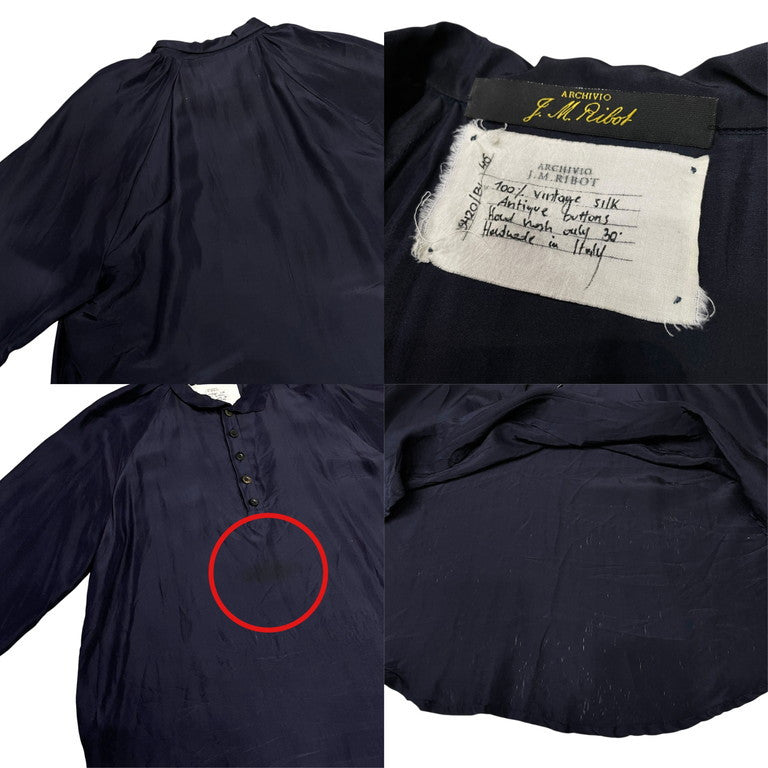 ARCHIVIO J.M.Ribot ヴィンテージシルクアンティークボタンハンドメイドプルオーバーギャザーシャツ ブラウス トップス アルキビオ JMリボット メンズ レディース ユニセックス