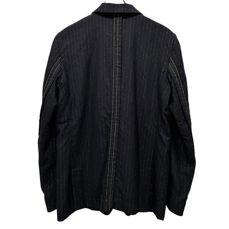 BLACK COMME des GARCONS 19SS 金糸ステッチ銀ラメピンストライプ3Bテーラードジャケット ブレザー スタンドカラー ブルゾン コート アウター ブラック コムデギャルソン メンズ レディース ユニセックス