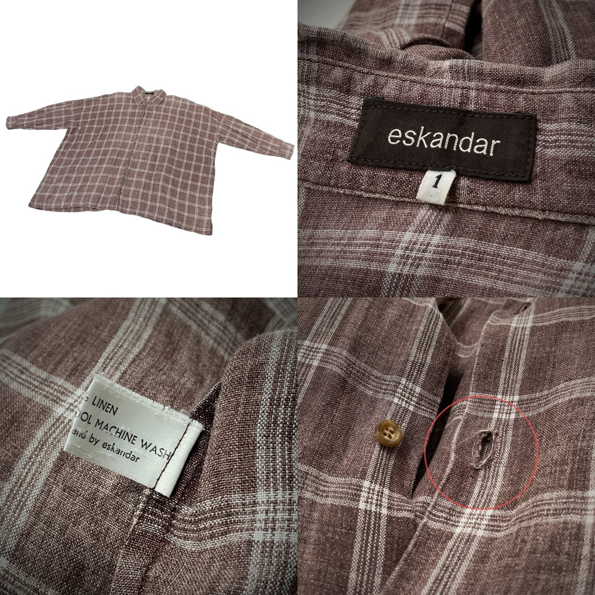 eskandar 平面パターンリネンチェックオーバーサイズシャツ ブラウス 80s 90s Archive エスカンダー SHIRIN GUILD メンズ レディース ユニセックス