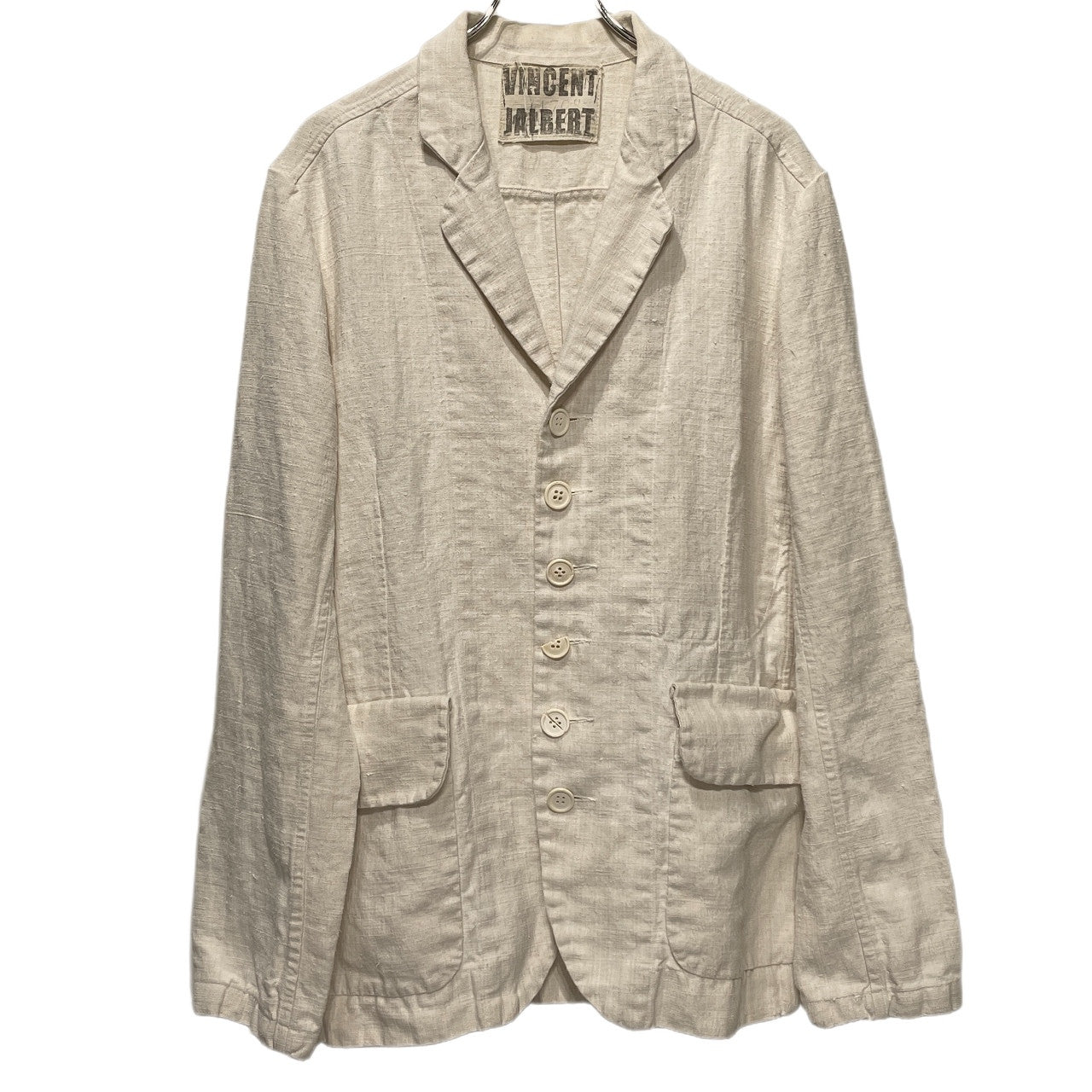 VINCENT JALBERT 6 BUTTONS JACKET (FULL VINTAGE LINEN) ヴィンテージフレンチリネン6ボタンワークジャケット テーラード ブルゾン コート アウター M ヴィンセントジャルベール メンズ