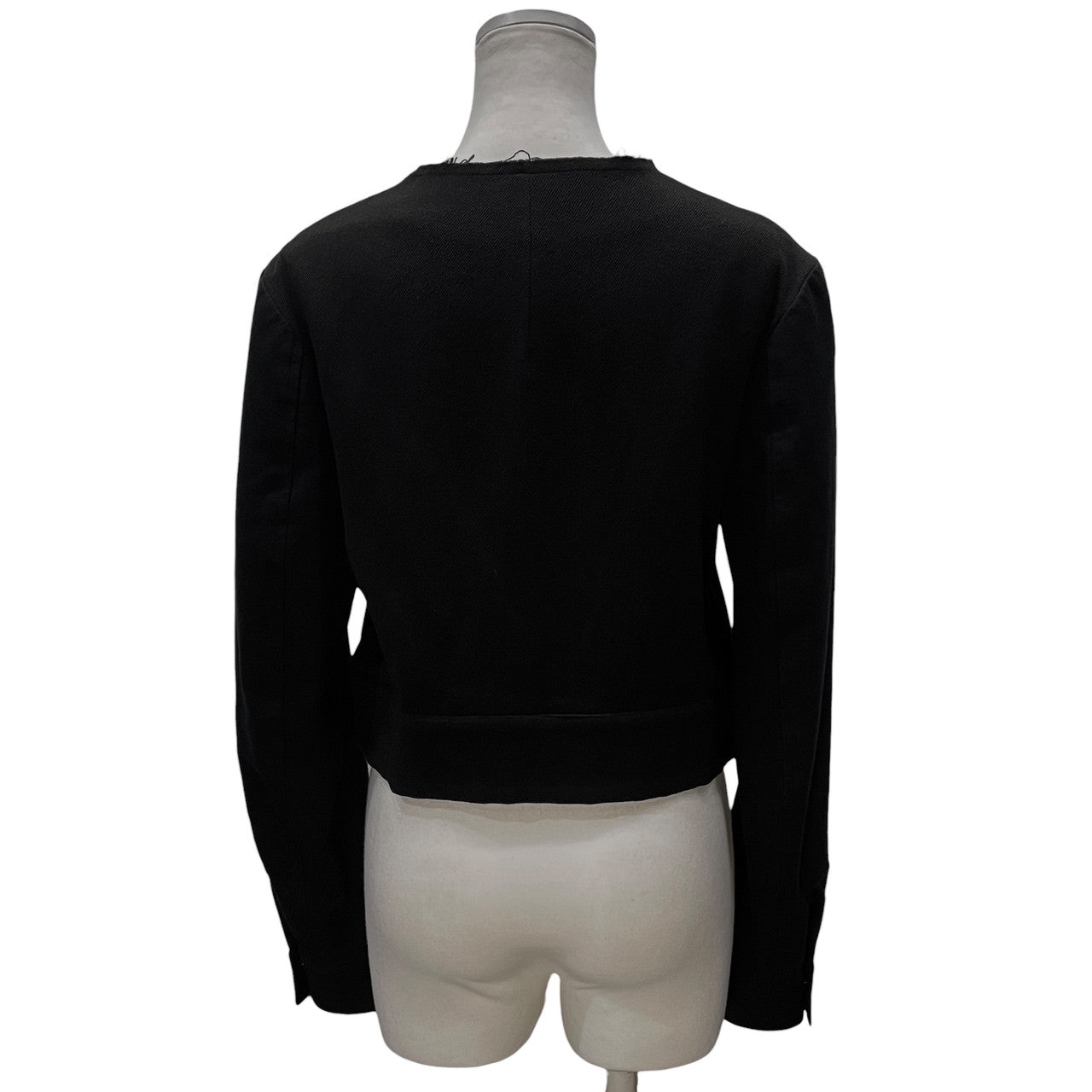 Y's 袖切替ウールカットオフノーカラーショートジャケット 裁ち切り ブルゾン コート アウター Yohji Yamaomto Femme ヨウジヤマモトファム ワイズ レディース