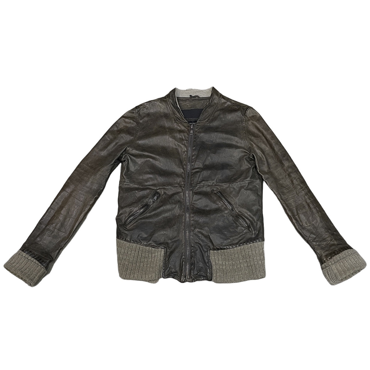 GIORGIO BRATO ラムレザーノーカラージップアップリブブルゾン ライダースジャケット コート アウター ジョルジオブラット メンズ