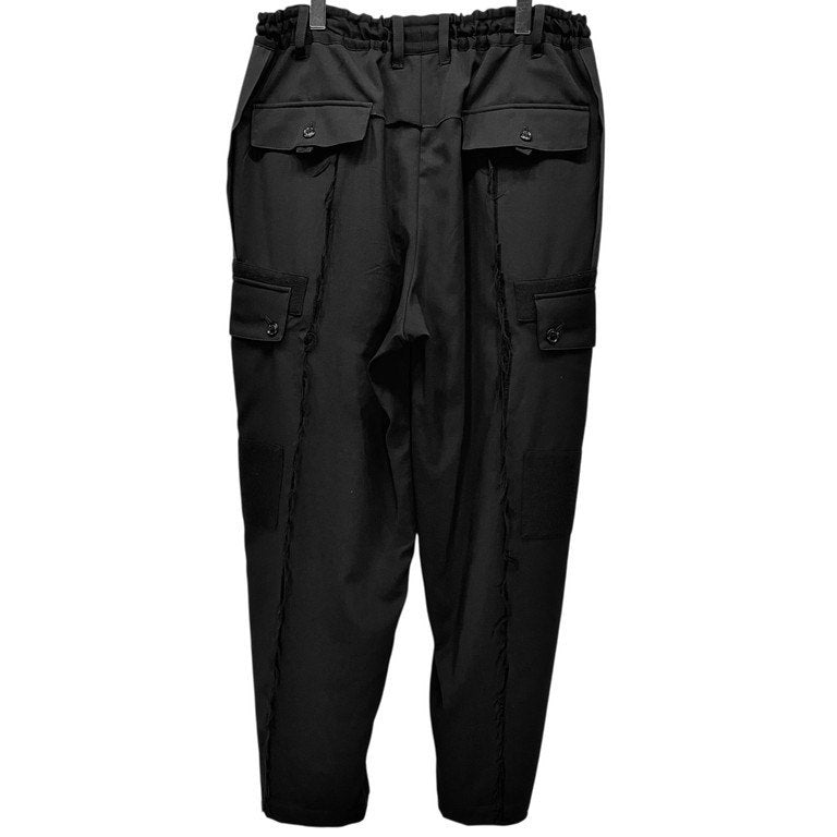 Yohji Yamamoto Pour Homme 15AW ウールギャバジンフラノパッチワーク側章裁ち切りカーゴパンツ LOOK12 Archive カットオフ サイドライン ドローストリング イージー ウエストゴムシャーリング ボトムス ヨウジヤマモトプールオム