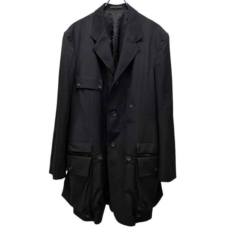 Yohji Yamamoto Pour Homme 25SS WOOL GABARDINE SLEEVE BUTTON DETACHABLE POCKET JACKET ウールギャバジンスリーブボタン着脱ポケット付きロングテーラードジャケット コート HP-J37-100 定価約20万 ヨウジヤマモトプールオム