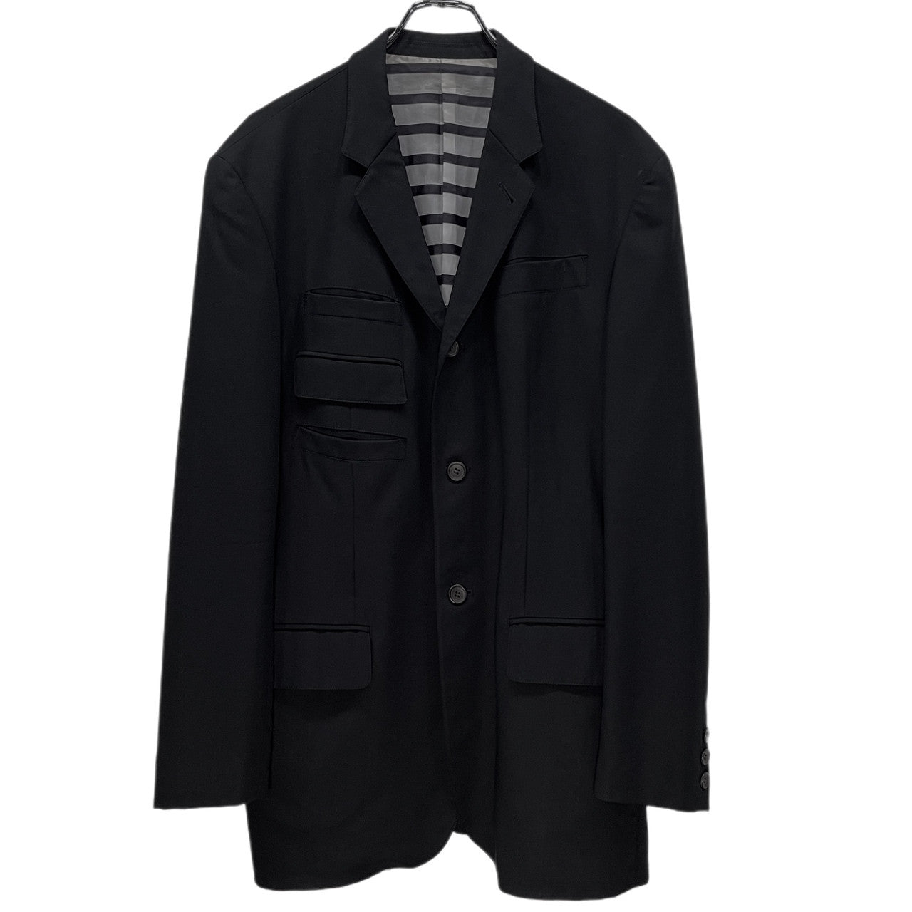 Jean Paul GAULTIER HOMME 93SS ウールギャバジンボーダーライニングマルチポケット3Bテーラードジャケット ブルゾン ブレザー コート アウター Archive 90s JPG ジャンポールゴルチエ ゴルチェ メンズ