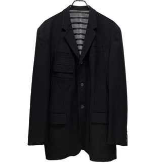 Jean Paul GAULTIER HOMME 93SS ウールギャバジンボーダーライニングマルチポケット3Bテーラードジャケット ブルゾン ブレザー コート アウター Archive 90s JPG ジャンポールゴルチエ ゴルチェ メンズ