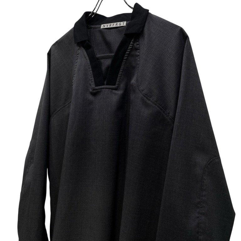 NVRFRGT exclusive for STUDIOUS COLLARED V-NECK PULLOVER TOP 別注 ポリエステルウールストライププルオーバーシャツ ブラウス トップス EXST241J02 定価27,500円 ネバーフォーゲット メンズ