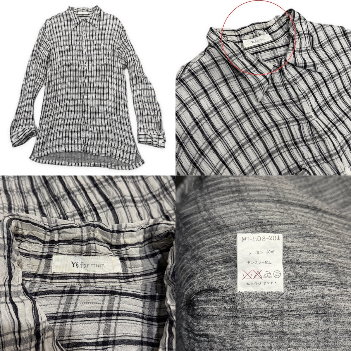 Y's for men レーヨンプリーツダブルポケットチェックシャツ ブラウス トップス Archive 90s Yohji Yamamoto Pour Homme ワイズフォーメン ヨウジヤマモトプールオム メンズ