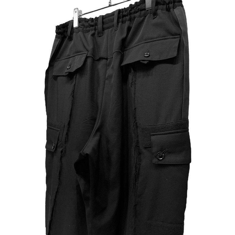 Yohji Yamamoto Pour Homme 15AW ウールギャバジンフラノパッチワーク側章裁ち切りカーゴパンツ LOOK12 Archive カットオフ サイドライン ドローストリング イージー ウエストゴムシャーリング ボトムス ヨウジヤマモトプールオム