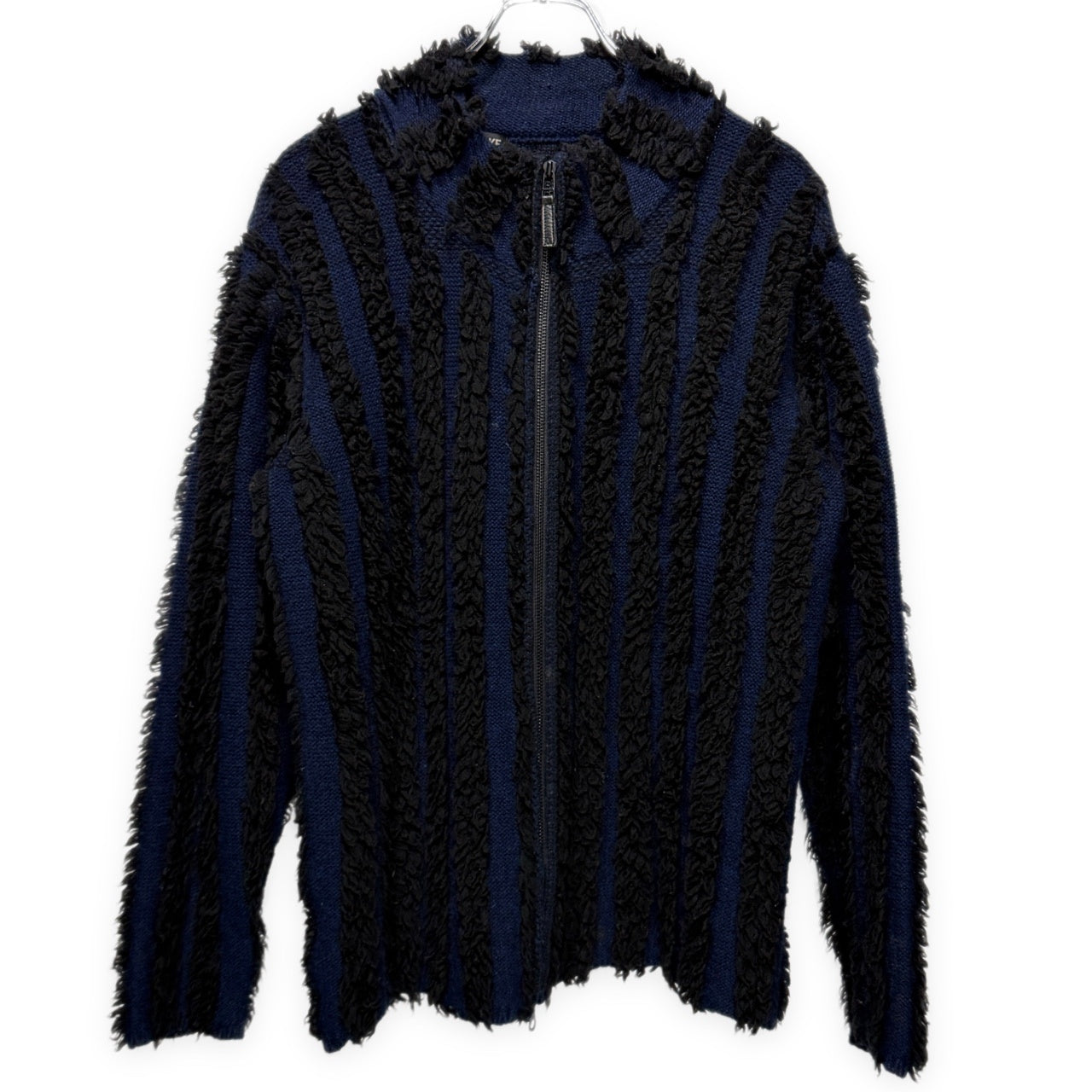 ISSEY MIYAKE MEN 02AW ボアストライプジップアップニットジャケット カーディガン ノーカラー トップス アウター Archive 00s イッセイミヤケメン メンズ