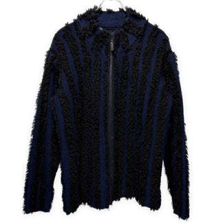 ISSEY MIYAKE MEN 02AW ボアストライプジップアップニットジャケット カーディガン ノーカラー トップス アウター Archive 00s イッセイミヤケメン メンズ