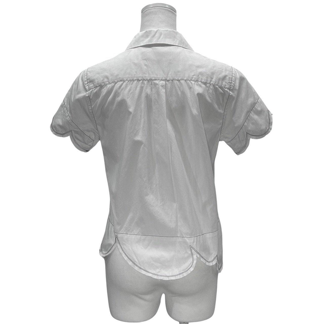 BLACK COMME des GARCONS 09SS コットンブロード黒ステッチランダムカッティング丸襟半袖ブラウス シャツ トップス カットオフ ブラック コムデギャルソン レディース