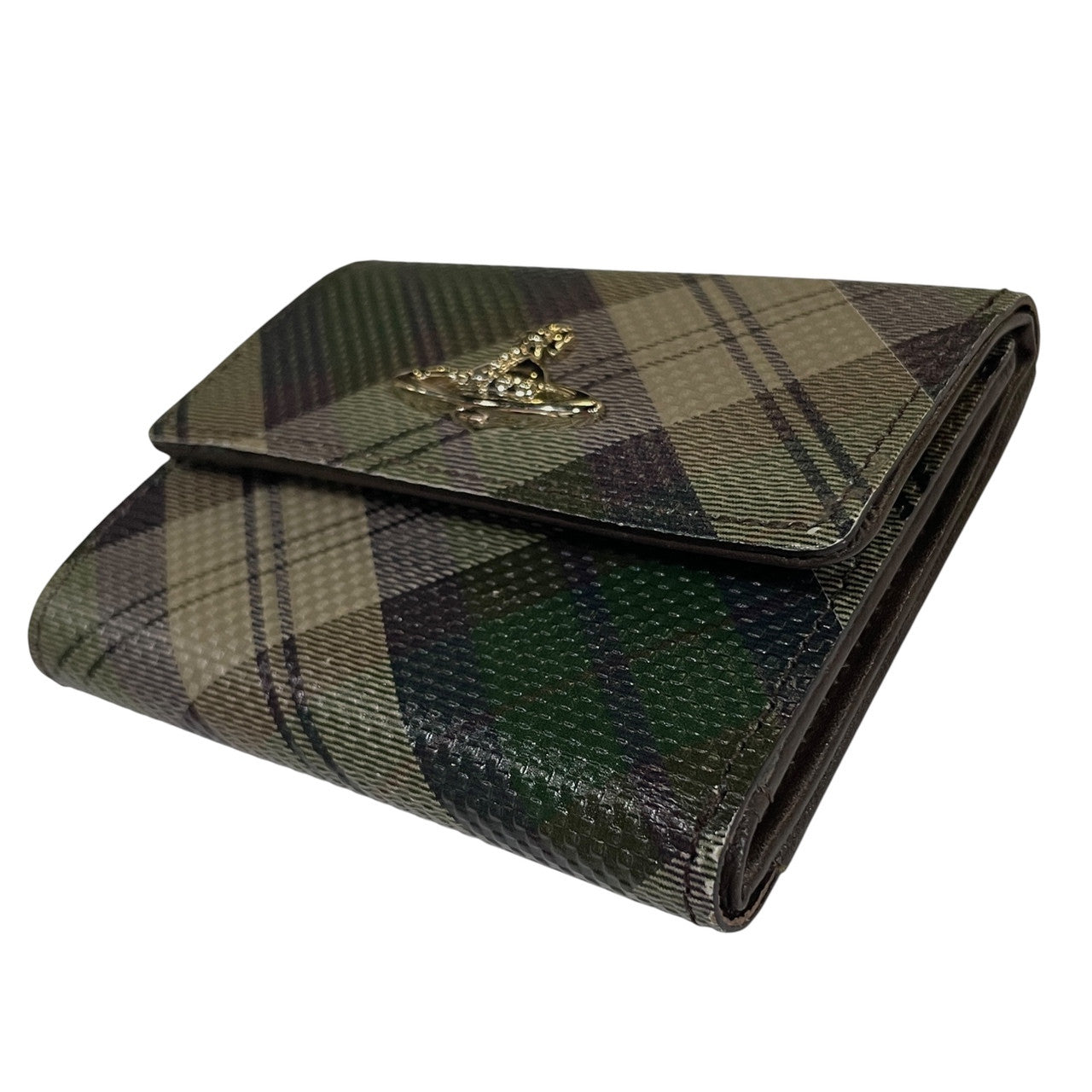 Vivienne Westwood タータンチェック柄二つ折りレザーミニウォレット 財布 小物 コンパクト オーブ ヴィヴィアンウエストウッド メンズ レディース ユニセックス