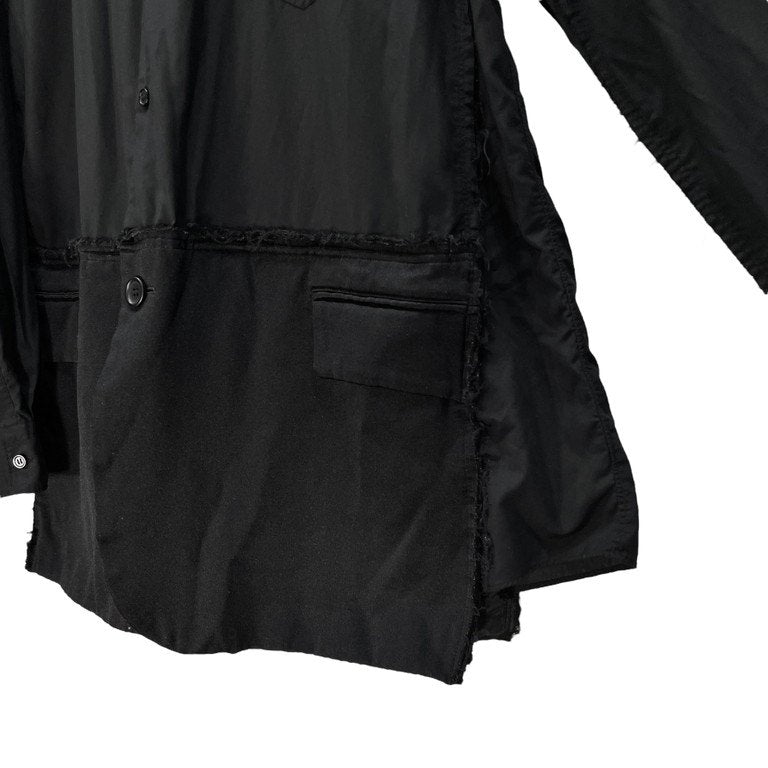 BLACK COMME des GARCONS 20SS テーラードジャケットドッキングオーバーサイズカットオフポリエステルシャツ ブラウス ブラック コムデギャルソン メンズ レディース ユニセックス