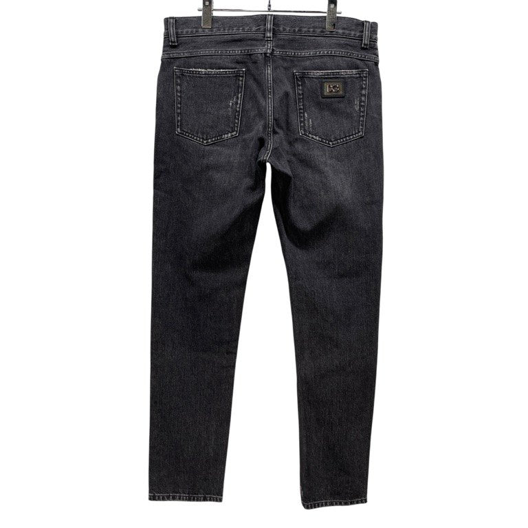 DOLCE&GABBANA DENIM REGULAR レギュラーフィットブラックデニムダメージ加工テーパードパンツ ジーンズ D&G ボトムス ドルチェアンドガッバーナ メンズ