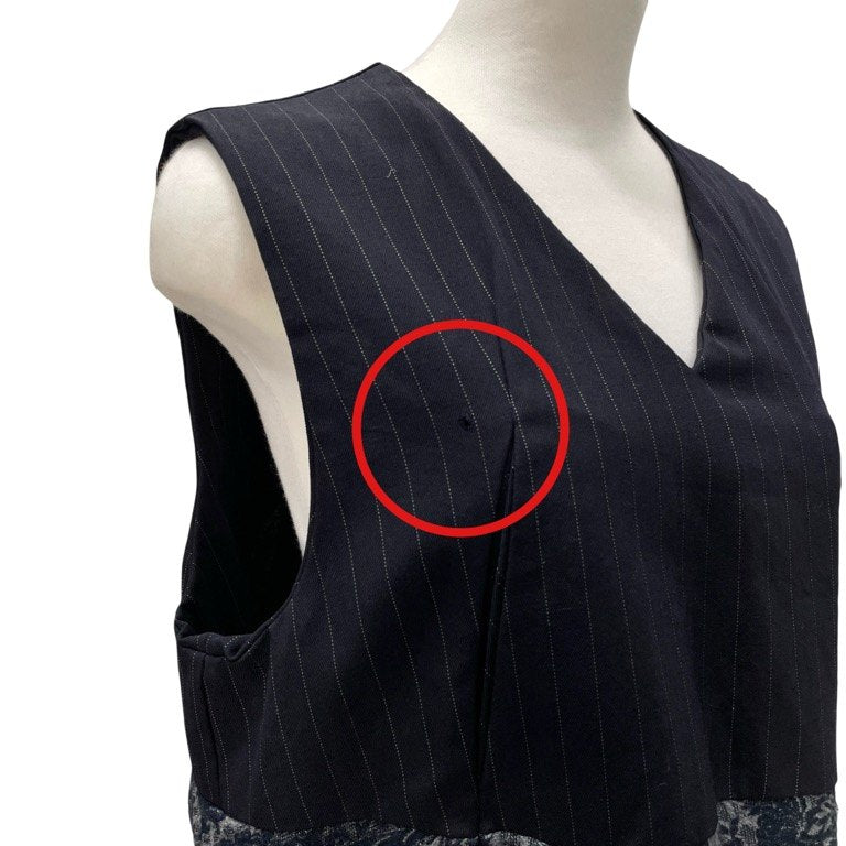 COMME des GARCONS 93SS 裾フラワーダマスクジャカード切替ウールストライプVネックベスト プルオーバー ノースリーブ トップス アウター 花柄 Archive 90s Ultrasimple ウルトラシンプル コムデギャルソン レディース