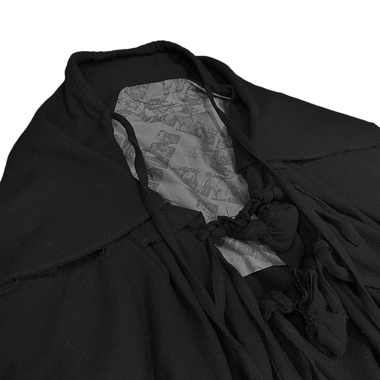 Vivienne Westwood MAN ウールツイードカットオフ結び紐ボタンロングケープコート Archive ジャケット ブルゾン アウター マント ヴィヴィアンウエストウッド マン メンズ