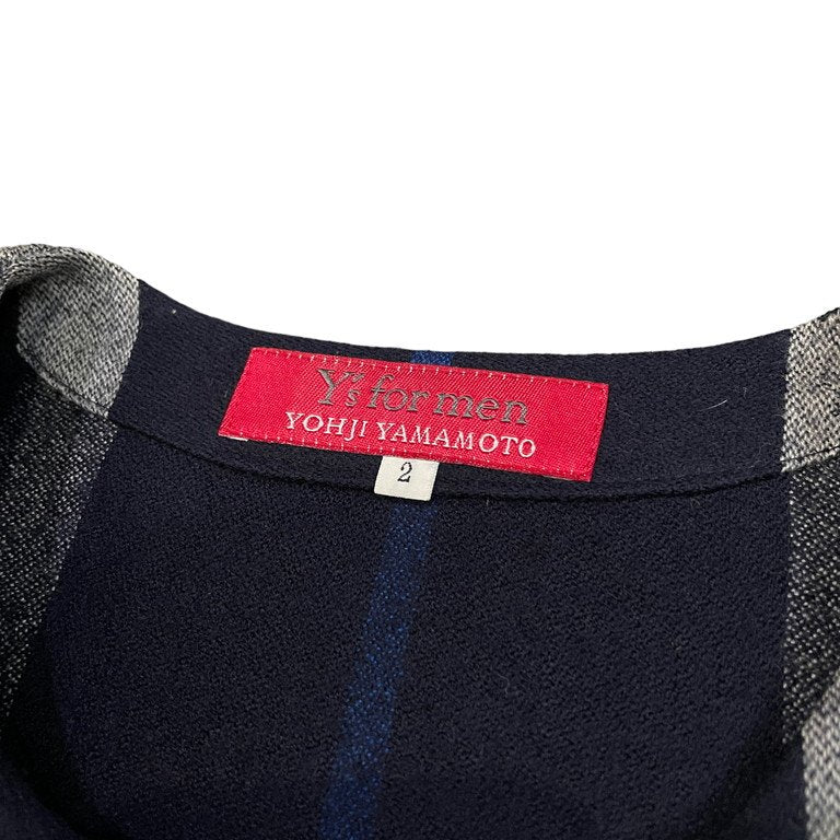 Y's for men 赤タグ ウールフラノノーカラーストライプジャケット ブルゾン コート アウター フランネル カーディガン Archive Yohji Yamamoto Pour Homme ヨウジヤマモトプールオム ワイズフォーメン メンズ