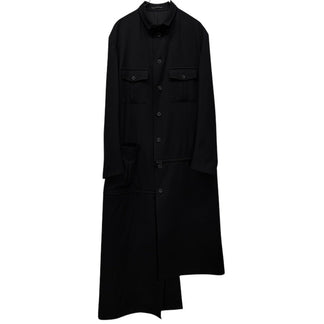 Yohji Yamamoto Pour Homme 19AW WRINKLED GABARDINE STAND FASTENER JACKET ウールギャバジンスタンドファスナーアシンメトリーロングジャケット コート ジップ ブルゾン アウター 定価151,800円 ヨウジヤマモトプールオム メンズ