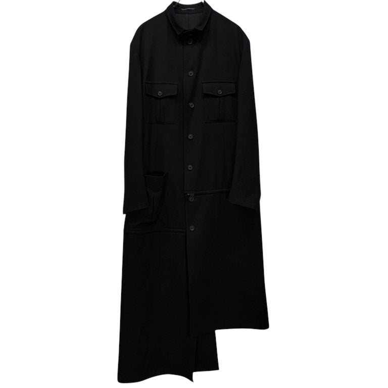 Yohji Yamamoto Pour Homme 19AW WRINKLED GABARDINE STAND FASTENER JACKET ウールギャバジンスタンドファスナーアシンメトリーロングジャケット コート ジップ ブルゾン アウター 定価151,800円 ヨウジヤマモトプールオム メンズ