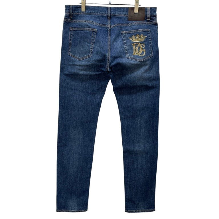DOLCE&GABBANA バックポケットロゴ刺繍スリムフィットストレッチデニムパンツ SLIM D&G ジーンズ ボトムス レザーパッチ ドルチェアンドガッバーナ メンズ