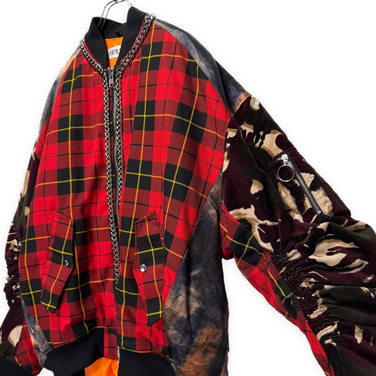 KIDILL ANARCHY MA-1 JACKET スマイリーアナーキーチェーン装飾切り替えボンバージャケット ブルゾン コート アウター チェック 迷彩 総柄 KL734 キディル メンズ