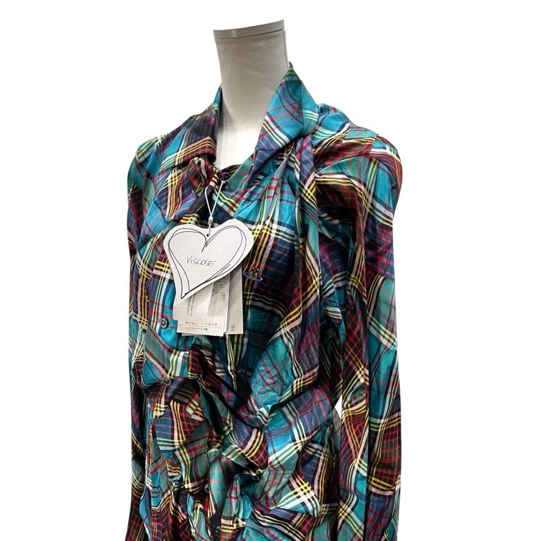 Vivienne Westwood 24AW DRUNKEN SHIRT タータンチェックレーヨンドランケンシャツ 83AW Witches 復刻 ドレープ 変形 ブラウス トップス アルコリック ALCOHOLIC 未使用タグ付き ヴィヴィアンウエストウッド メンズ