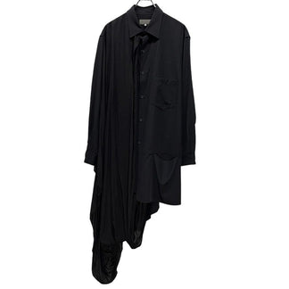 Yohji Yamamoto Pour Homme 20AW DRAPE CLOTH GABARDINE SHIRT ウールギャバジンテンセルドッキングドレープロングシャツ ドレープシャツギャバA ブラウス 定価102,300円 ヨウジヤマモトプールオム メンズ