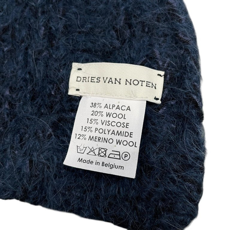 DRIES VAN NOTEN アルパカメリノウールロイヤルブルーシャギーニット大判マフラー ストール スカーフ Archive 00s 小物 雑貨 ドリスヴァンノッテン