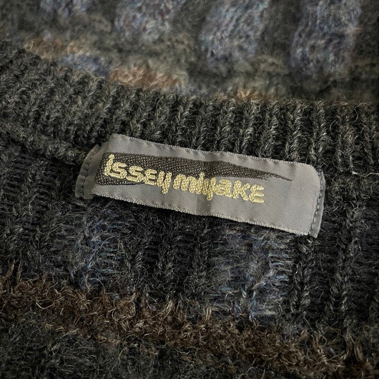 ISSEY MIYAKE ウール総柄Vネックニットセーター Archive 80s 筆タグ トップス イッセイミヤケ レディース メンズ ユニセックス