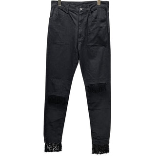 S’YTE Yohji Yamamoto ブラックデニムニークラッシュフリンジスリムパンツ スキニー ウエスタン ボトムス Yohji Yamamoto ヨウジヤマモト サイト メンズ レディース ユニセックス