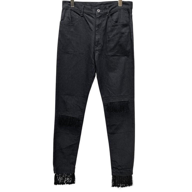 S’YTE Yohji Yamamoto ブラックデニムニークラッシュフリンジスリムパンツ スキニー ウエスタン ボトムス Yohji Yamamoto ヨウジヤマモト サイト メンズ レディース ユニセックス