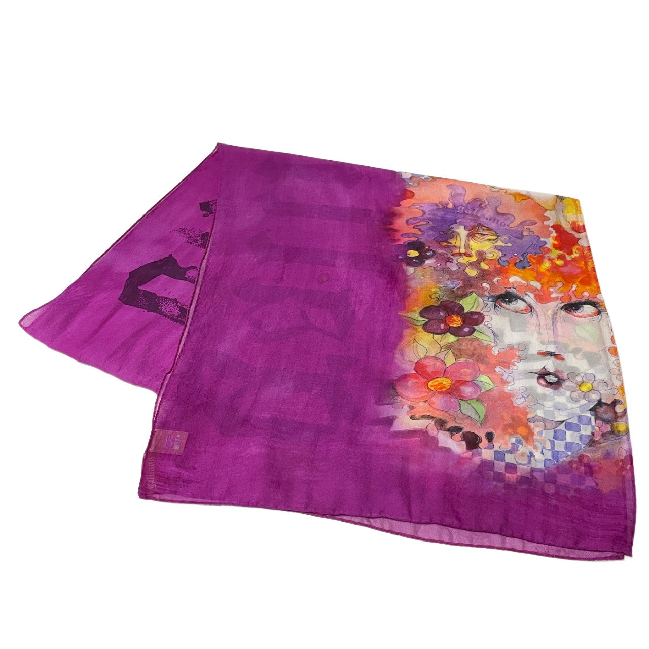 John Galliano アートプリントロゴシルクストール スカーフ マフラー 花柄 服飾雑貨 小物 Archive ジョンガリアーノ メンズ レディース ユニセックス